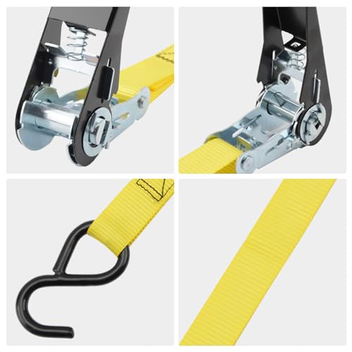 XSTRAP STANDARD Ratchet Tie Down Straps - 8PK - 1'' x 10 ft - 900 LB Break Strength Cargo Straps for Moving Appliances, Lawn Equipment, Motorcycle Yellow - Image 5