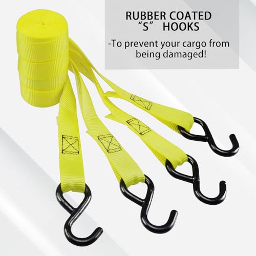 XSTRAP STANDARD Ratchet Tie Down Straps - 8PK - 1'' x 10 ft - 900 LB Break Strength Cargo Straps for Moving Appliances, Lawn Equipment, Motorcycle Yellow - Image 4