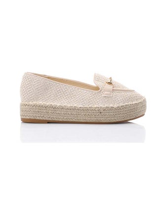 Round Toecap Flat Shoes - Light Beige