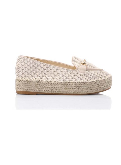 Round Toecap Flat Shoes - Light Beige