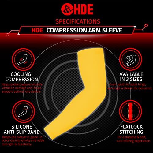 HDE Arm Sleeves for Men Women, Compression Sleeve Arm UV Protection Basketball Baseball Football Yellow - M - Image 3
