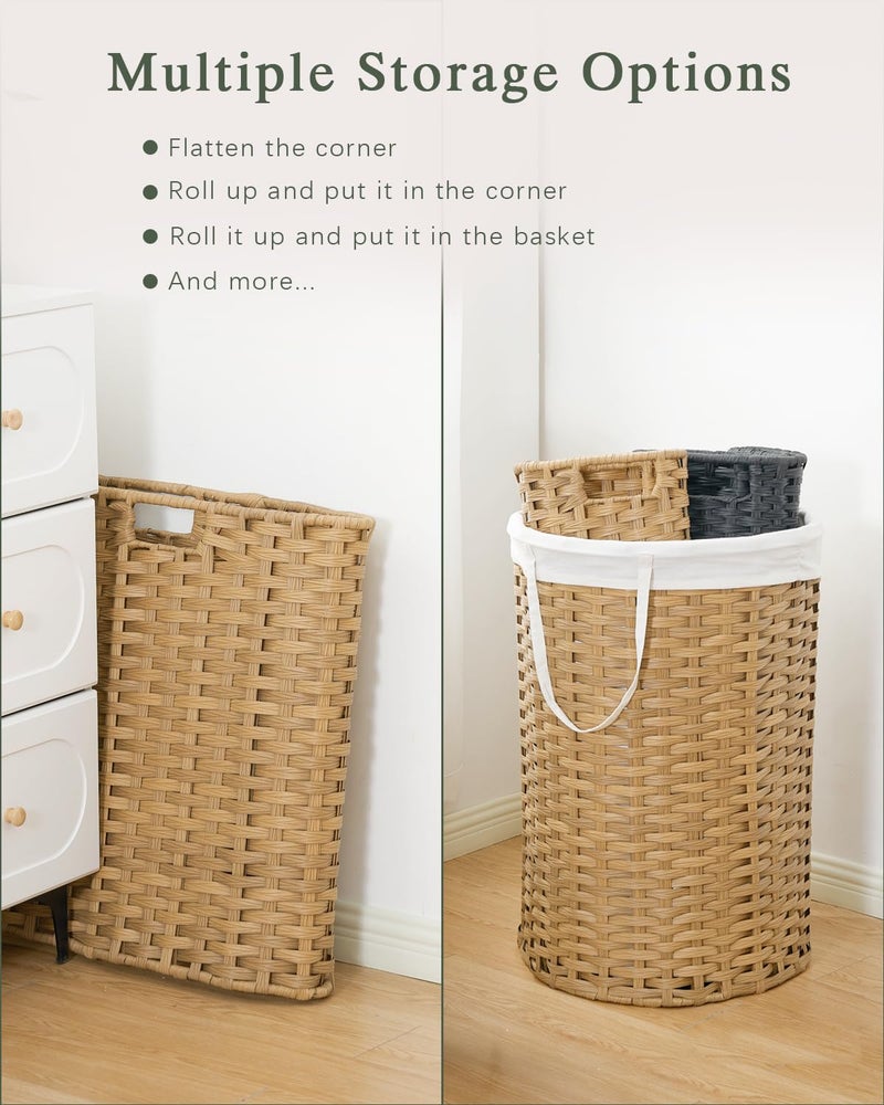 SETVSON Laundry Hamper with Lid Laundry Basket with Lid 19.0 Gal (72 L) Round Wicker Laundry Basket Handwoven Rattan Hamper Removable Bag 2 Mesh Bags Handles for Living Room Bathroom Natural - Image 5