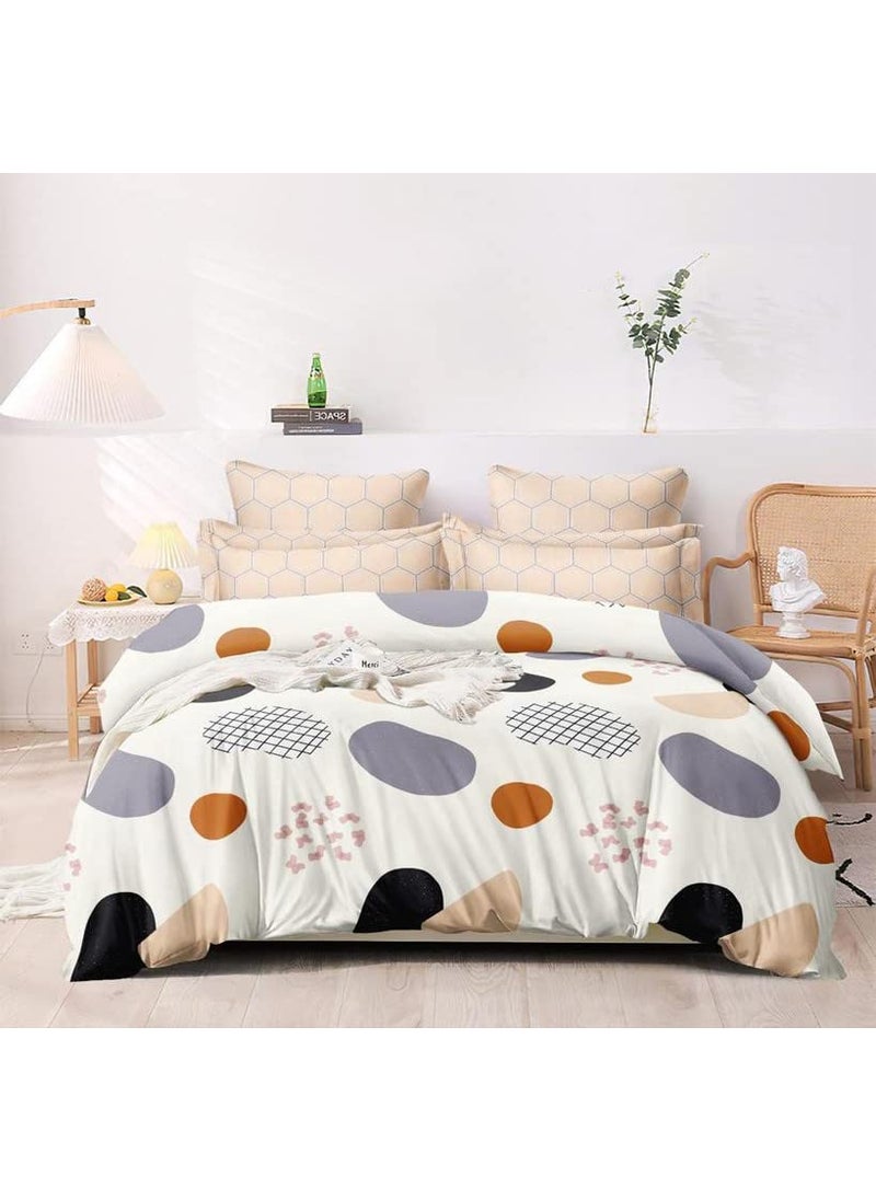 New Leaf NEW LEAF Printed Super Soft Light Weight 4 Pcs Bedding Set 1 Double Bedsheet 2 Pillow Covers Along with Comforter- Light Weight Comforetr/Ac Blanket/Quilt - King, 220 GSM | White Grey Cricle 
