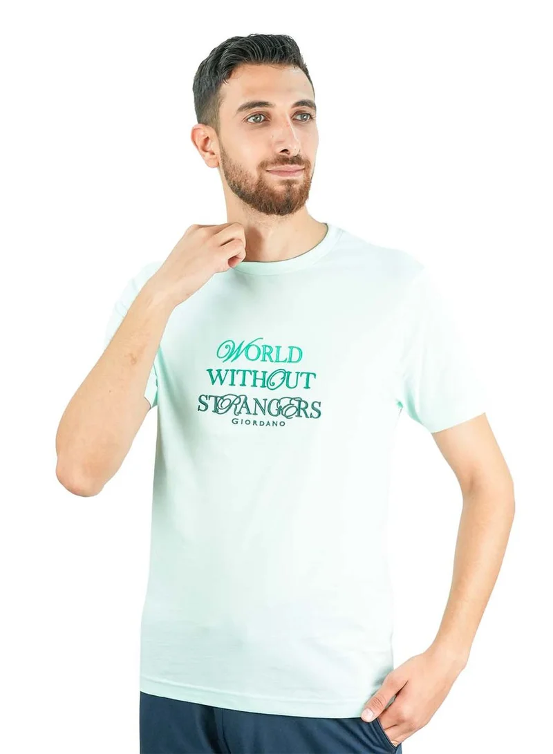 Men's World Without Strangers Print Tee - Slim Fit, Crew Neck, Cotton