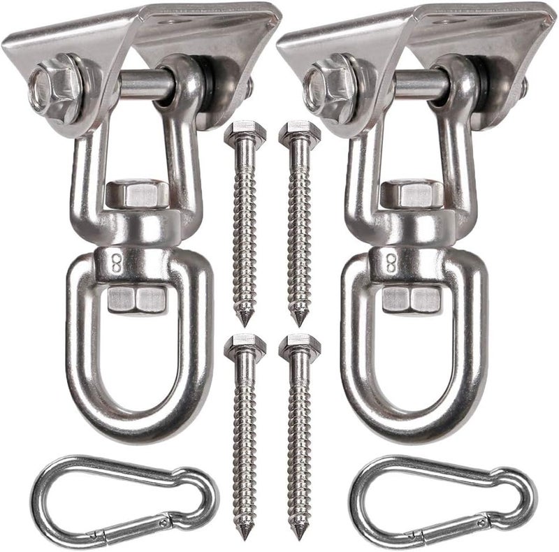 WAREMAID 2 Pack Heavy Duty 360° Swivel Swing Hanger, Stainless Steel Hammock Hook for Ceiling Wooden Swing Set Bracket, Punching Bag Hanger for Playground Gym Rope Hammock Chair Swing, 1200 Lb Load - Image 1