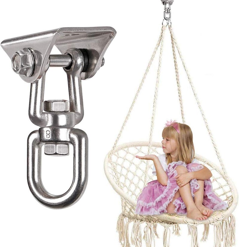 WAREMAID 2 Pack Heavy Duty 360° Swivel Swing Hanger, Stainless Steel Hammock Hook for Ceiling Wooden Swing Set Bracket, Punching Bag Hanger for Playground Gym Rope Hammock Chair Swing, 1200 Lb Load - Image 4