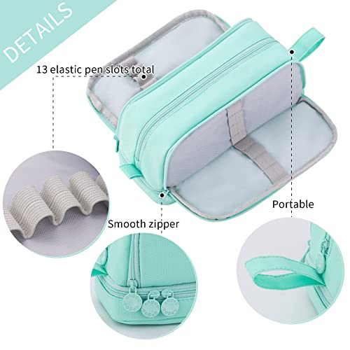 CICIMELON Large Capacity Pen Pencil Case with 4 Compartments, Multi-Slot Pencil Pouch Bag Aesthetic School Supplies Organizer for Teens Adults (Mint Green) - Image 4