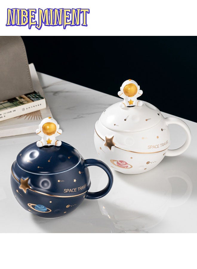 NIBEMINENT Astronaut Cup Space Embossed Planet Mug, Cute Ceramic Coffee Mug, Novelty Mug with Lid and Spoon for Coffee, Tea, Milk, Aesthetic Room Decor Funny Gift Birthday for Girl Boy Women (white) - Image 2