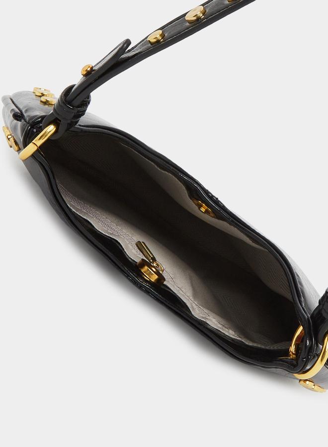 Styli Black Studded Baguette Bag with Chain Strap - Image 4