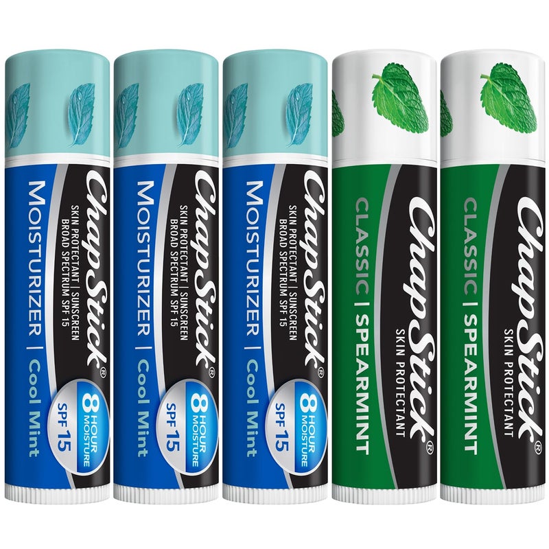 ChapStick Moisturizer 2in1 Lipcare SPF 15 Cool Mint 3Pack  Classic Spearmint Lip Balm 2Pack 015 Oz Ea 5 Piece Set