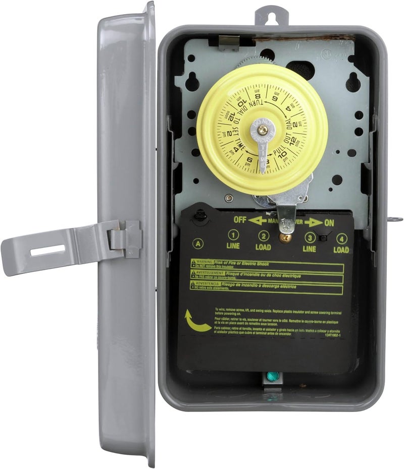 Intermatic T104R 24 Hour Mechanical Timer Switch - 208–277 VAC, DPST, Type 3R Indoor/Outdoor Metal Enclosure, Heavy-Duty, Manual Override, 40 Amp – Ideal for Lights, Pumps, Fans, and HVAC Systems - Image 4