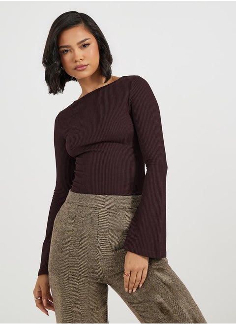 Rib Knit Top with Flared Sleeves