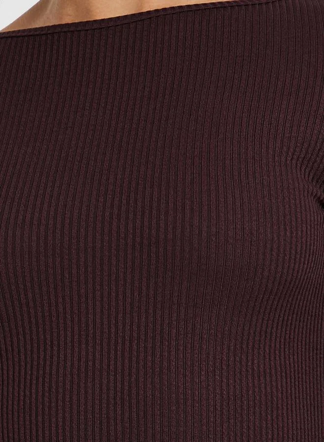 Styli Rib Knit Top with Flared Sleeves