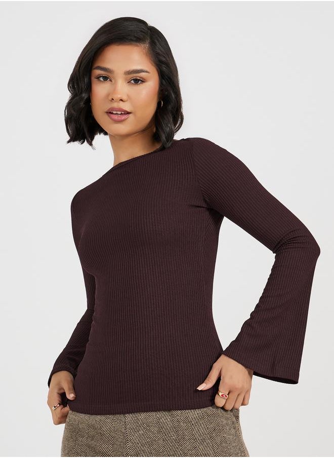 Styli - Rib Knit Top with Flared Sleeves - Image 1
