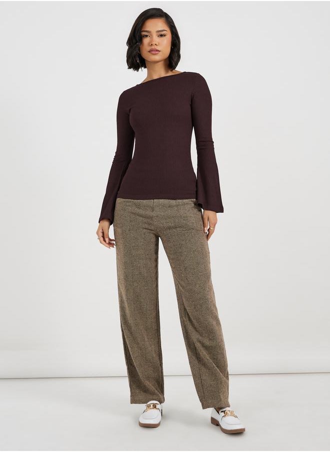 Styli - Rib Knit Top with Flared Sleeves - Image 1
