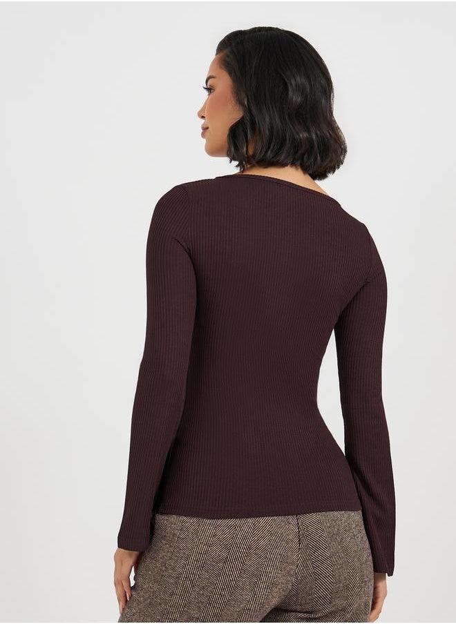 Styli - Rib Knit Top with Flared Sleeves - Image 1