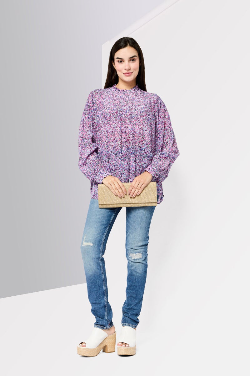 Scotch & Soda Women Ruffle Neck Long Sleeves Allover Print Blouse, Multicolor - Image 2