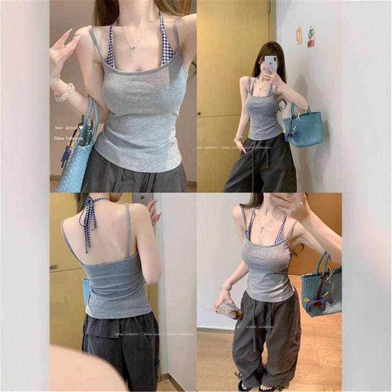 Women's Thai Style Seaside Camisole with Padded Built-in, Halter Neck Sleeveless Top - Image 5