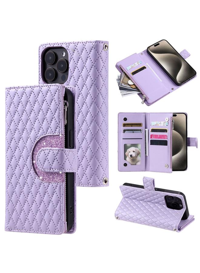 Zaboon Case For iPhone 13 Pro Max Glitter Lattice Zipper Wallet Leather Phone Case - Image 1