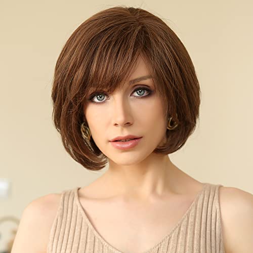 EMMOR HandTied Lace Front Wig 100 Human Hair Wigs for Women Natural Layered Wig Wavy Different Style for White WomenBrown - Image 3