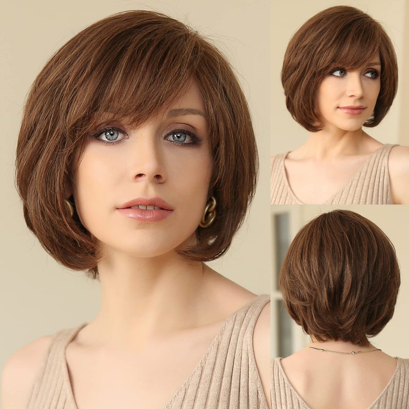 EMMOR HandTied Lace Front Wig 100 Human Hair Wigs for Women Natural Layered Wig Wavy Different Style for White WomenBrown - Image 2