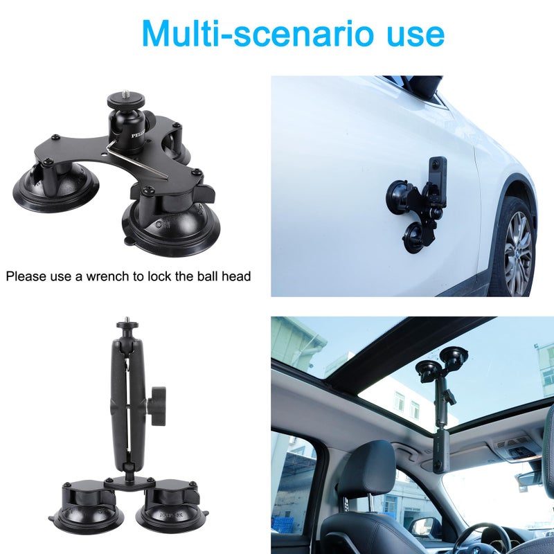 PellKing Suction Car Mount for Insta360 x5,x4, x3, x2, x,One RS,R Compatible with GoPro Max DJI OSMO 360 Camera 5 in 1 Suction Mount Kit for Action Cameras (Includes 44.9-inch Selfie Stick) - Image 3
