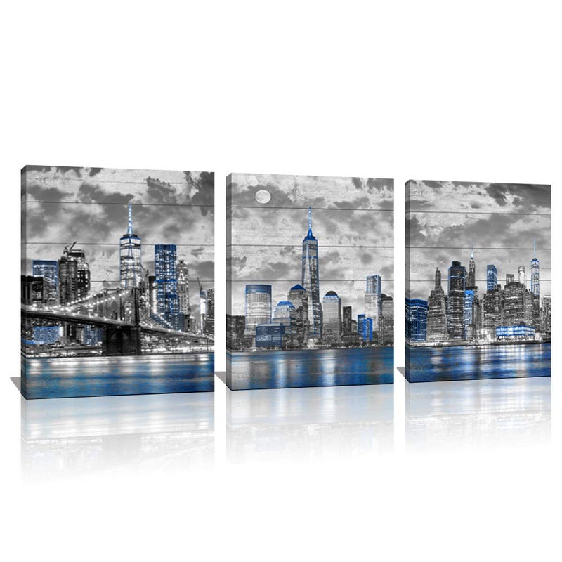 Black and White New York Cityscape Canvas Print City Landscape Brooklyn Bridge Empire State Building Picture Framed Artwork Painting Wall Art for Living Room Bedroom Office Wall Decoration 3 Panels