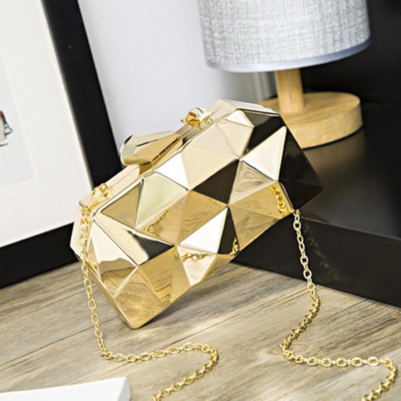 2022 New Fashion Diamond Iron Box Evening Bag Women Clutch Bag Metal Chain Evening Bag - Image 5