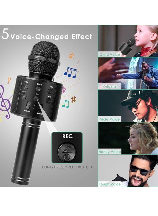 Wireless Bluetooth Karaoke Microphone for Kids, 5-in-1 Portable Handheld Karaoke Mic Speaker Player Recorder with Adjustable Remix FM Radio for Kids Girls Boys Teens Birthday (Black)  - Image 2