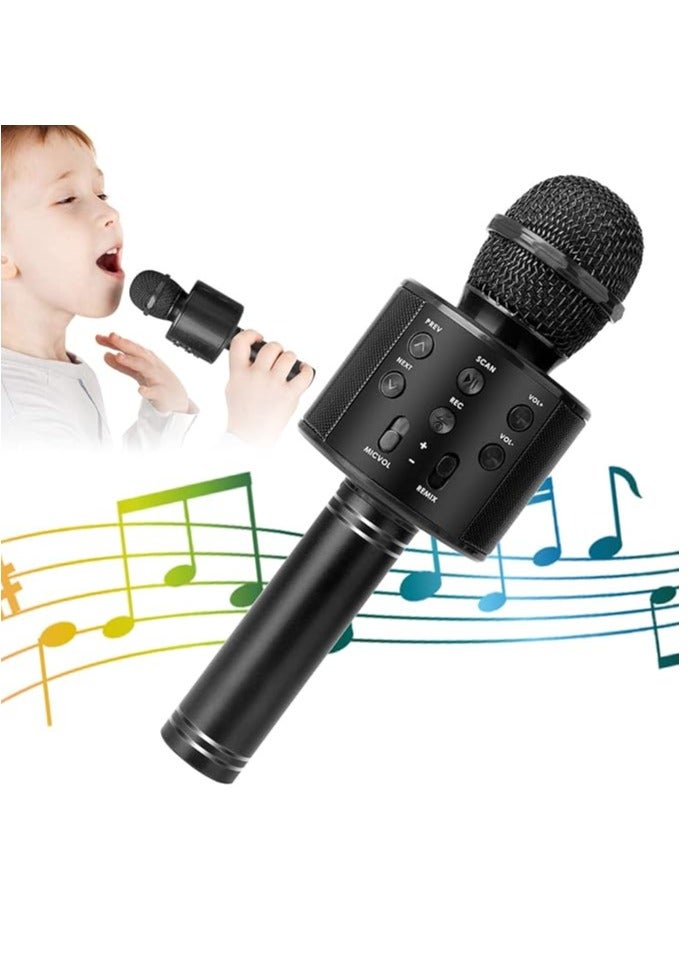 Wireless Bluetooth Karaoke Microphone for Kids, 5-in-1 Portable Handheld Karaoke Mic Speaker Player Recorder with Adjustable Remix FM Radio for Kids Girls Boys Teens Birthday (Black)  - Image 1