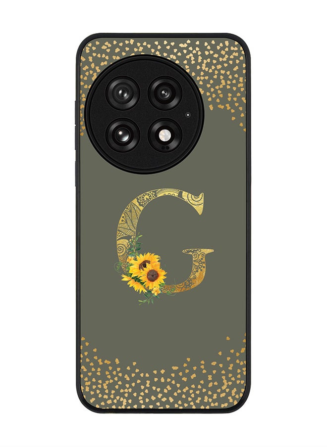 Stylizedd For OnePlus 13 5G Case,Slim fit Camera Protection, Shockproof Thin Phone cover  - Custom Floral Monogram - G  (Olive Green )  - Image 1