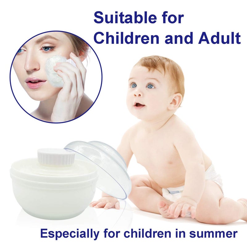 Aurasin حاوية مسحوق الجسم للتخزين، كبيرة 3.5" علبة مسحوق الجسم الفاخر بعد الاستحمام، علبة مسحوق الوجه/الجسم للأطفال، حاوية مسحوق التجميل مع مقبض يد (بيضاء) - Image 2