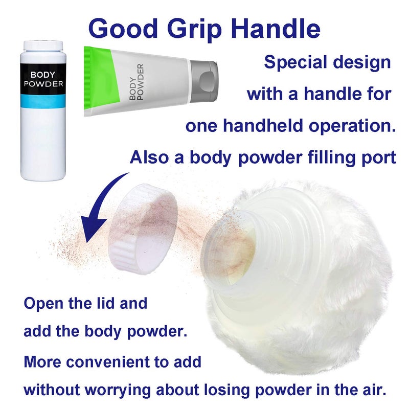 Aurasin حاوية مسحوق الجسم للتخزين، كبيرة 3.5" علبة مسحوق الجسم الفاخر بعد الاستحمام، علبة مسحوق الوجه/الجسم للأطفال، حاوية مسحوق التجميل مع مقبض يد (بيضاء) - Image 4