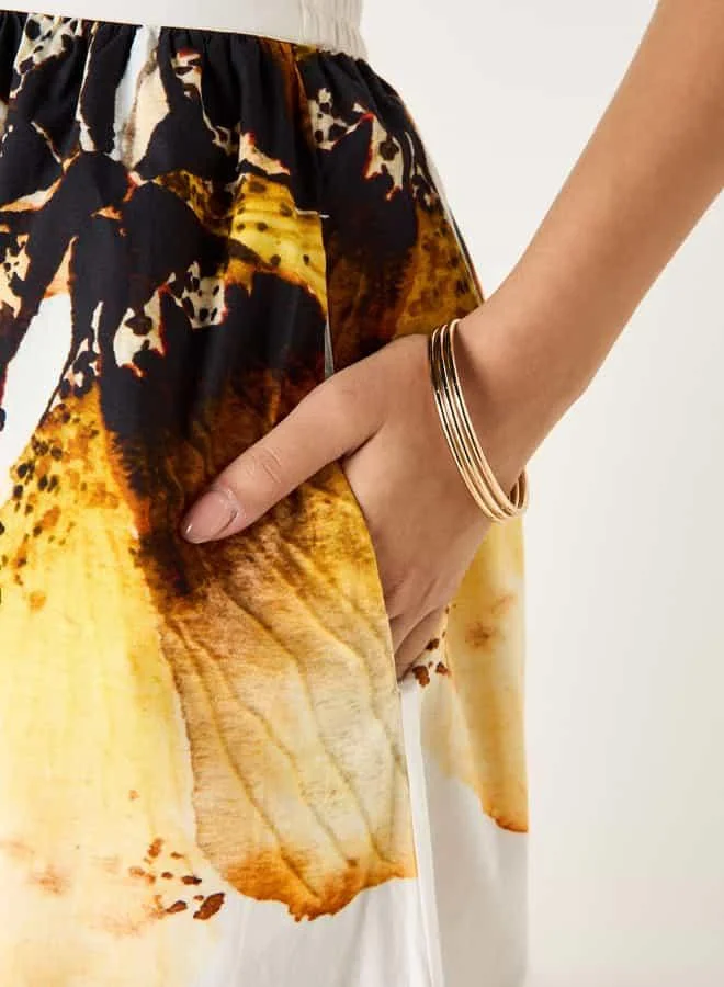 Iconic Iconic Floral Print Midi Skirt with Elasticated Waistband