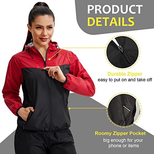 Junlan Sauna Suit for Women Sweat Jacket Gym Workout Vest Sweat Suits for Women (A.Red Jacket Only,3X-Large) - Image 4