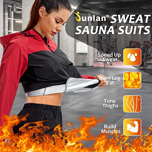 Junlan Sauna Suit for Women Sweat Jacket Gym Workout Vest Sweat Suits for Women (A.Red Jacket Only,3X-Large) - Image 3
