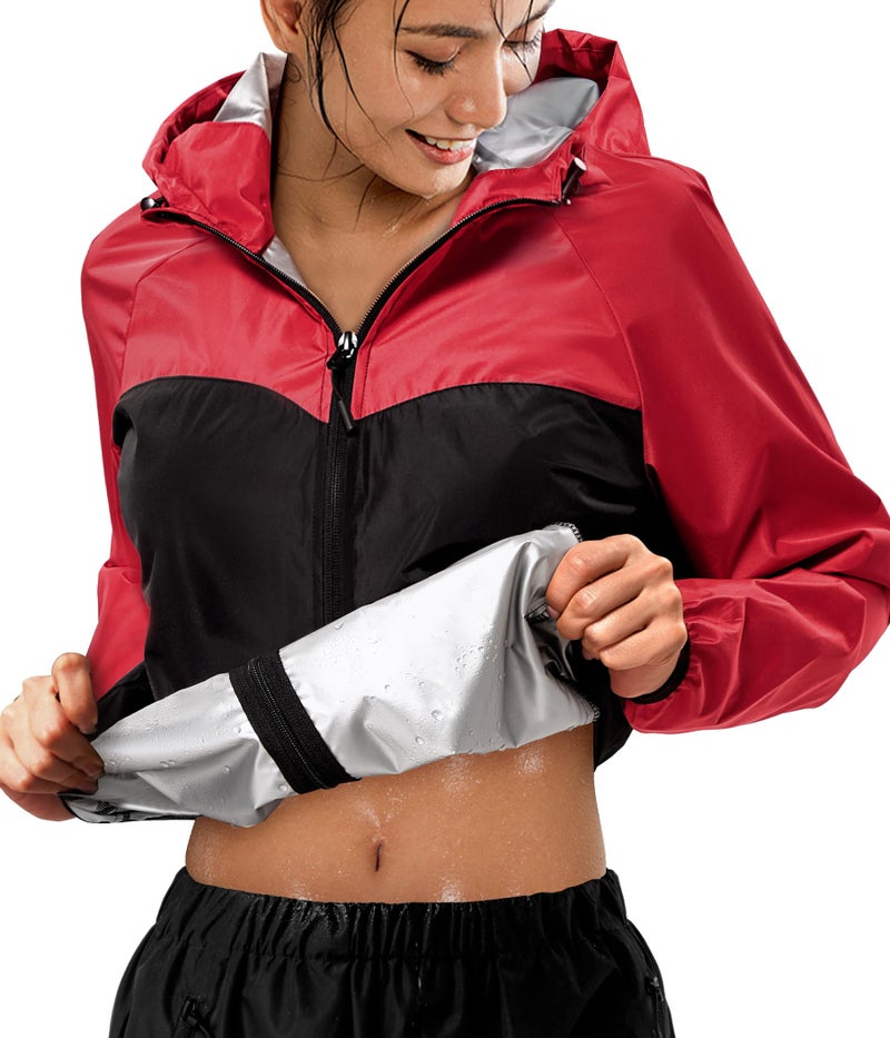 Junlan Sauna Suit for Women Sweat Jacket Gym Workout Vest Sweat Suits for Women (A.Red Jacket Only,3X-Large) - Image 1