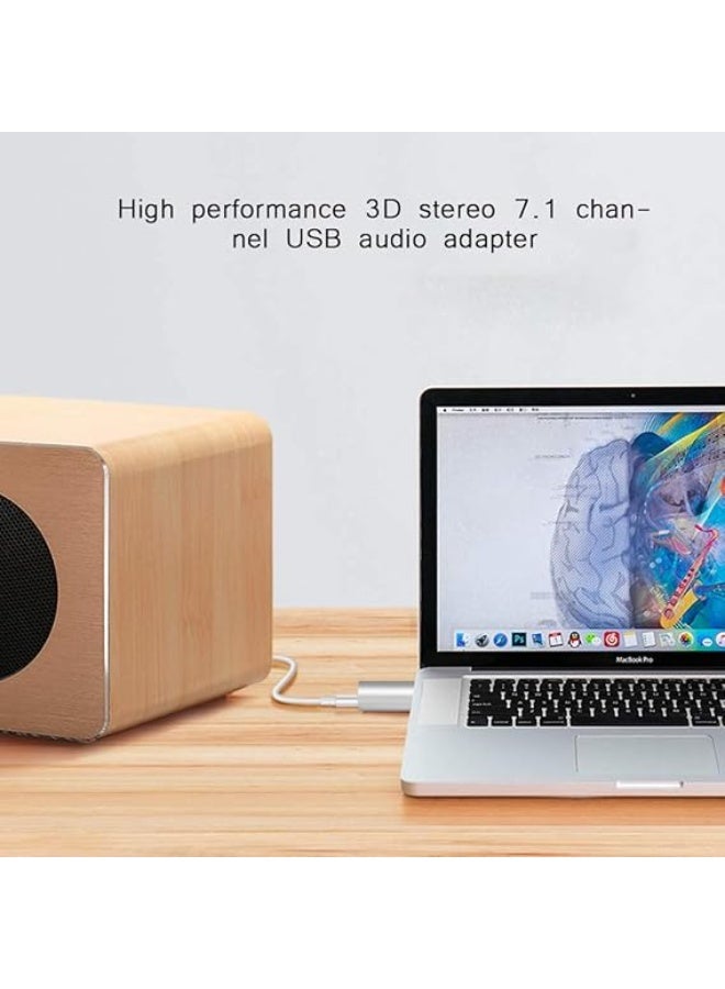 USB 2.0 3D Stereo Sound Card – External 7.1 Channel Surround Audio Adapter with 3.5mm Speaker, Headphone & Mic Jack – Silver - Image 5