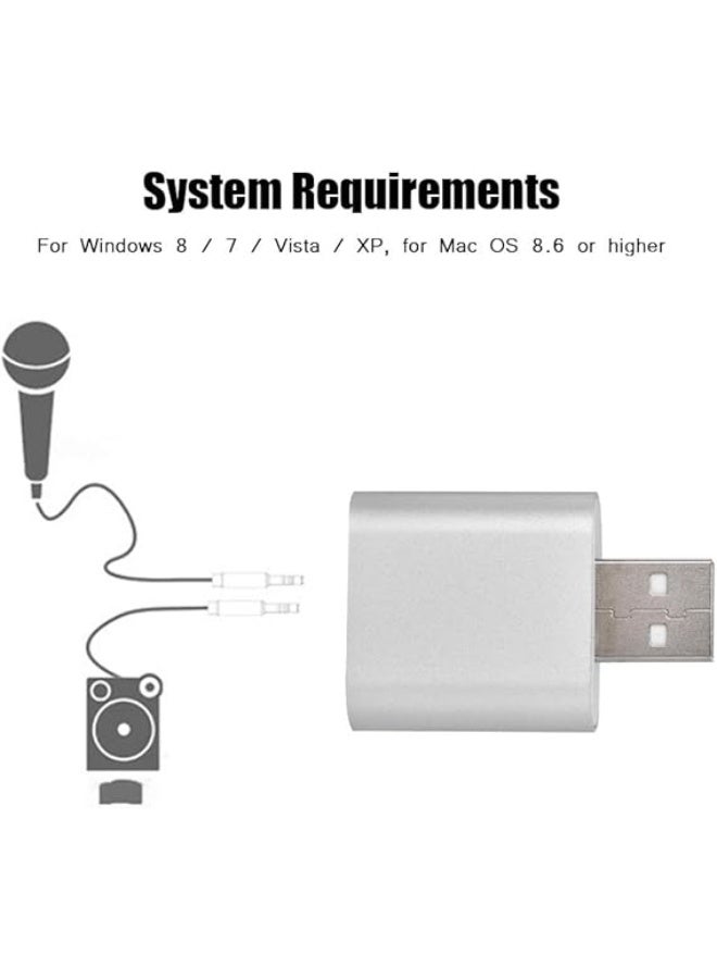 USB 2.0 3D Stereo Sound Card – External 7.1 Channel Surround Audio Adapter with 3.5mm Speaker, Headphone & Mic Jack – Silver - Image 3