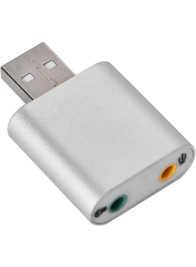 USB 2.0 3D Stereo Sound Card – External 7.1 Channel Surround Audio Adapter with 3.5mm Speaker, Headphone & Mic Jack – Silver - Image 1
