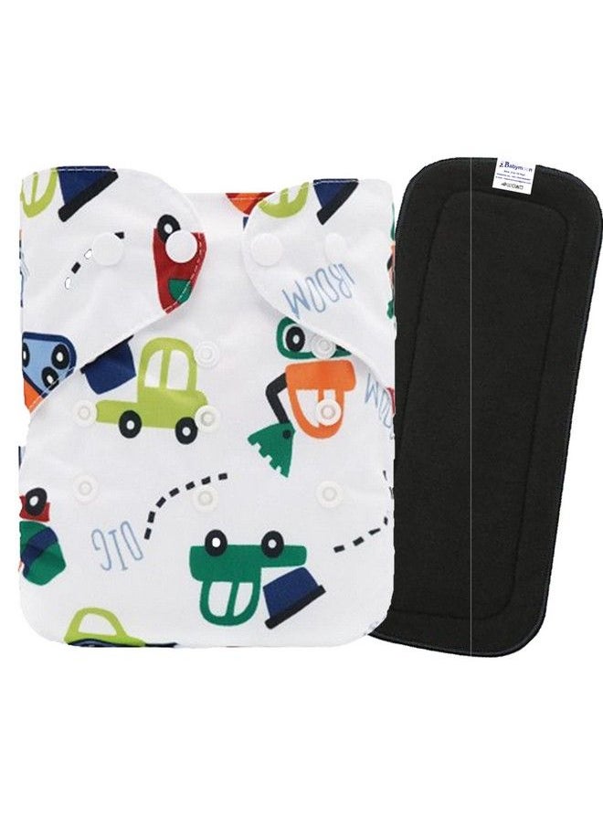 BabyMoon (Set Of 2) 1 Cloth Diaper With 5Layers Charcoal Bamboo Insert) Premium Adjustable Reusable Washable Cloth Diaper For Babies (Car)  - Image 2