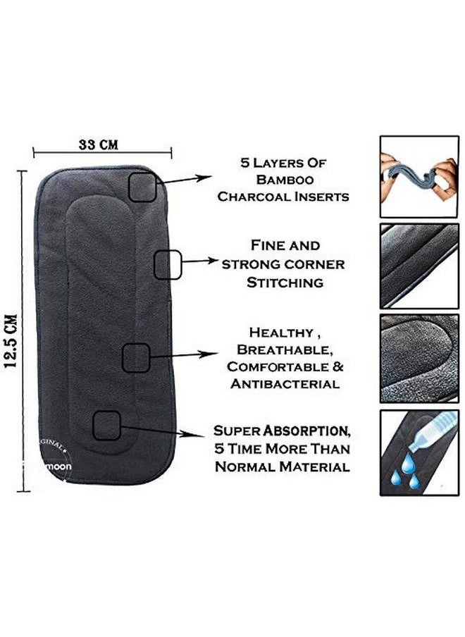 BabyMoon (Set Of 2) 1 Cloth Diaper With 5Layers Charcoal Bamboo Insert) Premium Adjustable Reusable Washable Cloth Diaper For Babies (Car)  - Image 5
