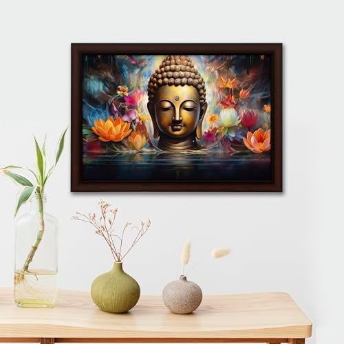 Masstone Golden Buddha Meditating Wall Painting with UV Textured Effect Framed HD, 50x35 cm Wall Hanging Photos Home Décor Wall Art For Living Room Bedroom Drawing room - Image 3