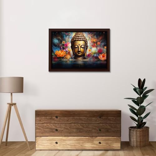 Masstone Golden Buddha Meditating Wall Painting with UV Textured Effect Framed HD, 50x35 cm Wall Hanging Photos Home Décor Wall Art For Living Room Bedroom Drawing room - Image 4