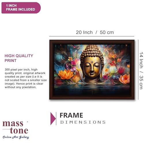 Masstone Golden Buddha Meditating Wall Painting with UV Textured Effect Framed HD, 50x35 cm Wall Hanging Photos Home Décor Wall Art For Living Room Bedroom Drawing room - Image 2