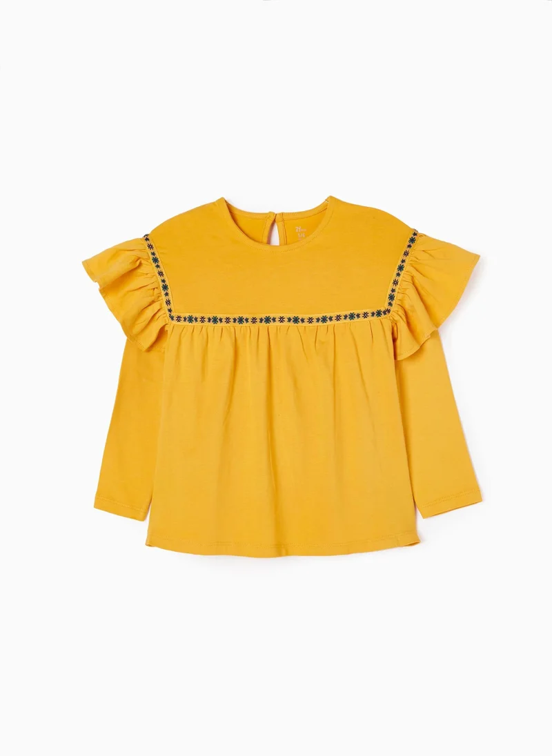 Zippy Long Sleeve Cotton T-shirt for Girls, Yellow