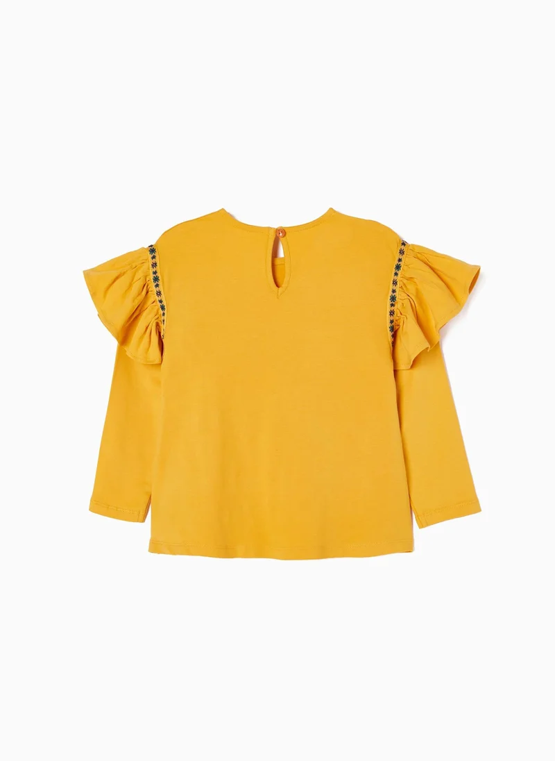 Zippy Long Sleeve Cotton T-shirt for Girls, Yellow