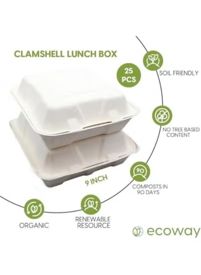 ECOWAY حاويات طعام قابلة للتحلل 100% من إيكواي [6x9" 25-عبوة] جودة ثقيلة للحاويات القابلة للاستخدام، مصنوعة من الألياف الطبيعية من قصب السكر، صديقة للبيئة وقابلة للتحلل الحيوي. - Image 2