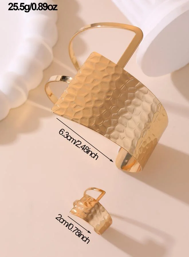 تايك تو مجموعة من 2 - سوار مفتوح غير منتظم وخاتم ذهبي