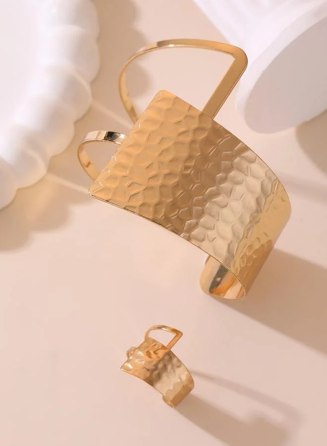 Take Two  Set of 2 - Gold Irregular Open Bangle with Ring for Women | Best Price UAE